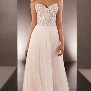 Martina Liana Strapless Beaded Bodice Wedding Gown with champagne tulle skirt
